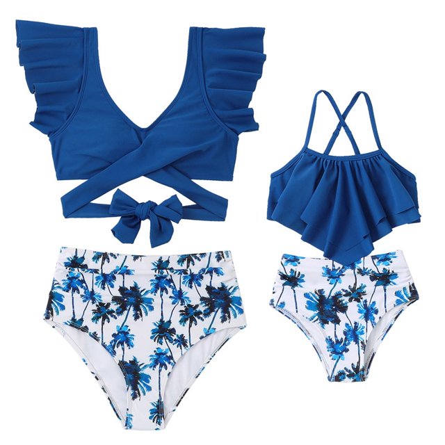 Traje de baño con cuello en V para madre e hija, conjunto familiar con volantes, mamá y yo, traje de baño a juego, mamá, bebé, mujer, niña, ropa de playa, ropa para niños (116) Gao Jinjia LED