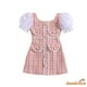 thumbnail image 1 of * 1-6 Años Vestido De Bebé Niña , Manga Puff Mezcla De Color Perlas Patchwork Verano Una Línea De Ropa, 1 of 4
