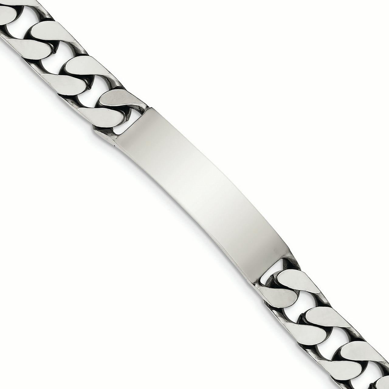 .925 Sterling Silver 9.00MM Antiqued Figaro Link ID Bracelet 7.50 and 8.50 inches