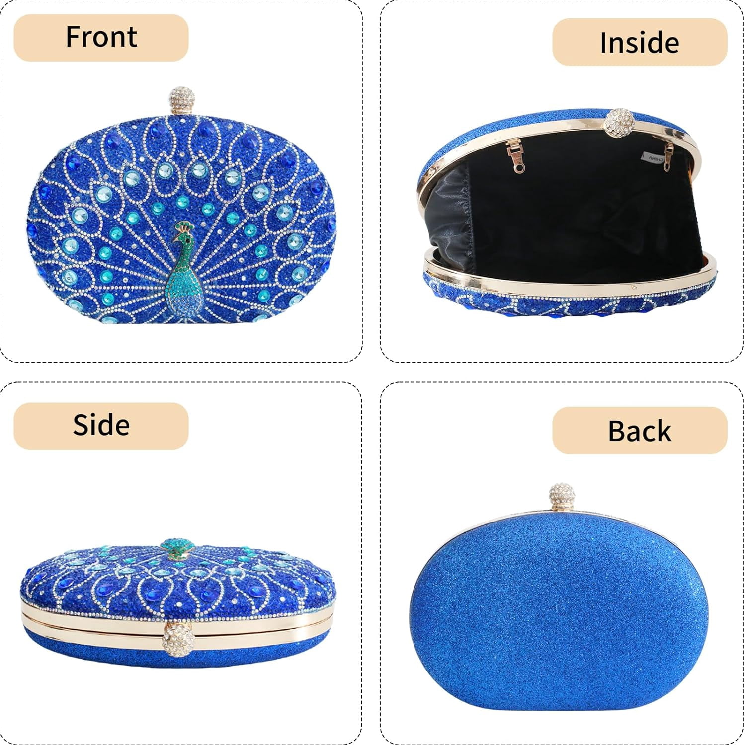 Womens Vintage Beaded Rhinestone Peacock Clutch Purse Handmade Crossbody Bag Evening Handbag For Wedding Party Prom
