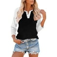 thumbnail image 2 of Otntypg Women's Raglan V Neck Summer Baseball Tops 3/4 Sleeve Ladies Button Henley Shirt Trendy Oversized Workout Tunics Color Block Tees Boyfriend Style Blouse White M, 2 of 10