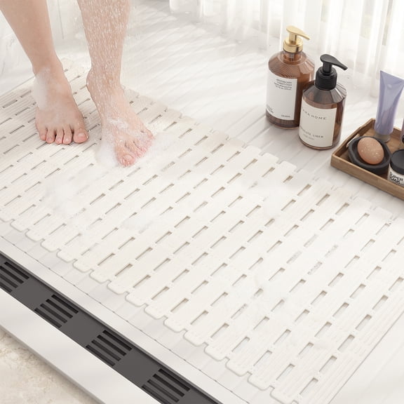 OEAKAY Shower Mat for Bathtub Bath Mat for Tub 16"x 35" Non-Slip Bathtub Mat Machine Washable Tub Mat, White