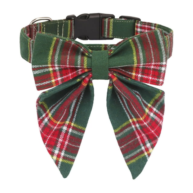 Collar para perro ADOGGYGO, pajarita navideña a cuadros verdes, grande