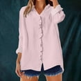 thumbnail image 2 of ManxiVoo Women's Ruffled V Neck Blouse Long Sleeve Loose Fit Patchwork Solid Color Button Down Shirt Elegant Casual Tops S Size Pink, 2 of 5