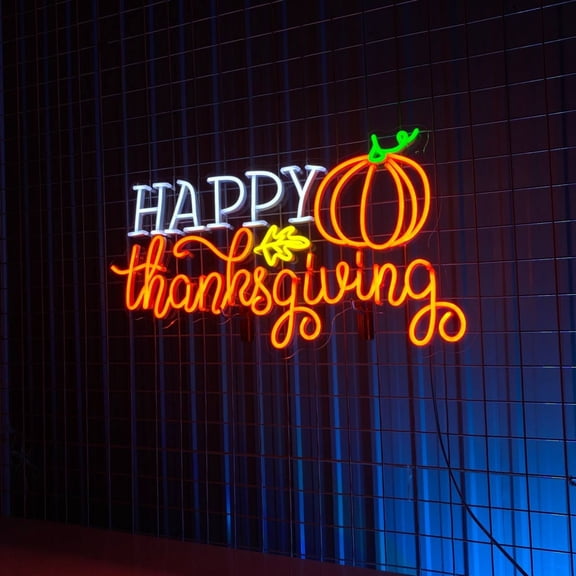 Handmadetneonsign Happy Thanksgiving Neon Sign, Thanksgiving LED Light Wall Art Decor, Home Bar Pub Wall Decor