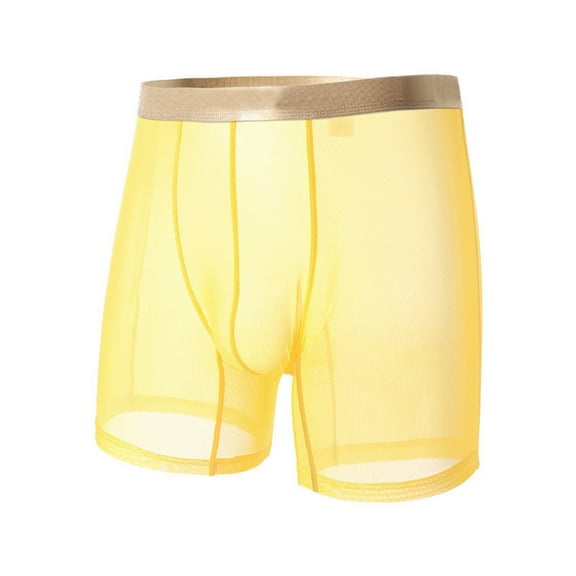 khonts,Men's Underwear Sexy Mesh Breathable Boxer Briefs Low Rise Cool Boxers Yellow XL