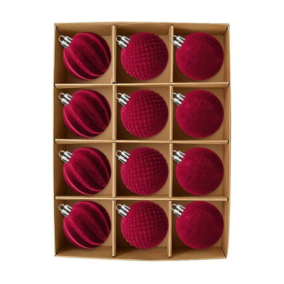 Velvet Christmas Ornaments Balls Flocked Christmas Tree Ball Hanging Ornaments Shatterproof Xmas Bulbs Decorations Set Plastic Velvet Ornament Balls for Xmas Tree Holiday Wedding Party