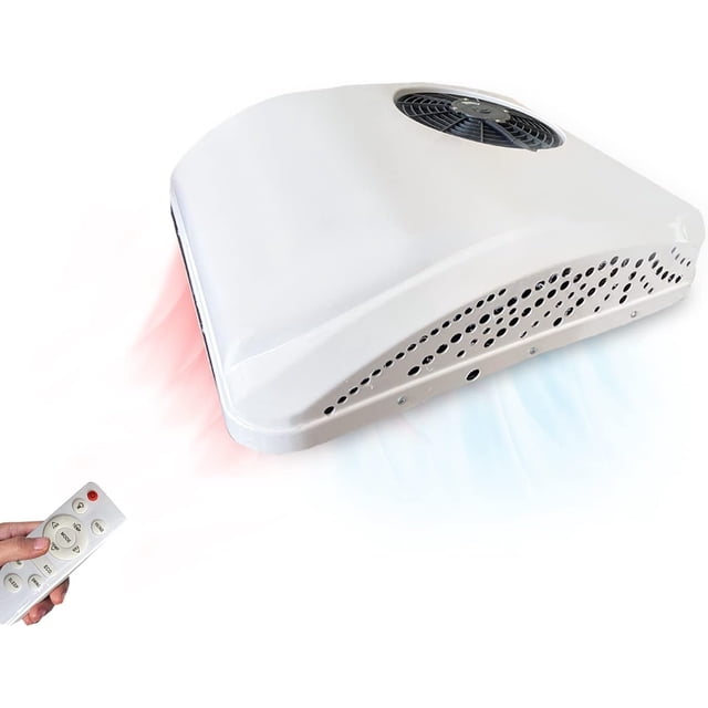 Aspligo DC 12 V Aire acondicionado eléctrico de estacionamiento en la azotea RV aire acondicionado de calor y aire acondicionado frío unidad 10000BTU apto para camiones autocaravana, compresor de