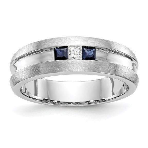14K White Gold Ring Band Wedding Diamond Square Sapphire Blue