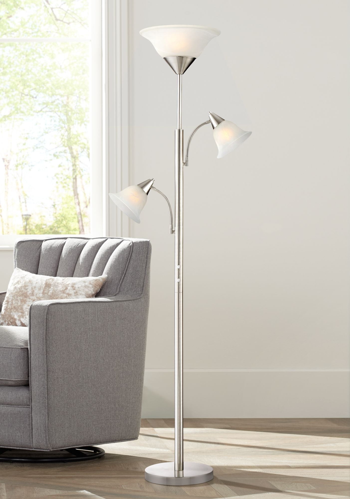 360 Lighting Modern Torchiere Floor Lamp 3-Light Tree Brushed Steel