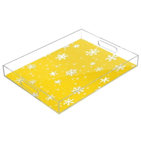 

Clear Acrylic Tray Water Cup Tray Teacup Jewelry Storage Tray for Serving and Home Decor Yellow Background with White Snowflakes