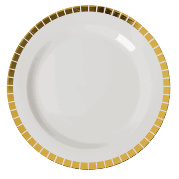 Exquisite Cream/Gold Slit Wedding & Party Dinnerware Disposable Plastic Plates 10.25" 40 Pack