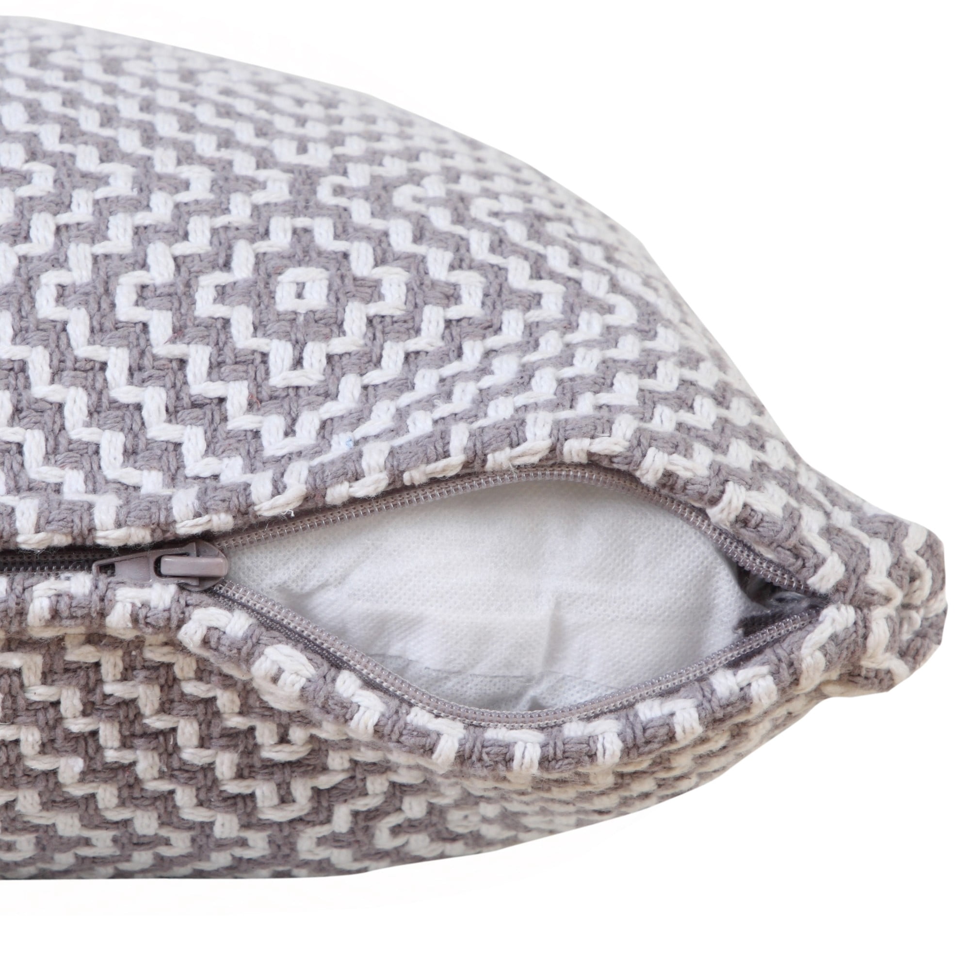 Laddha Home Designs Handwoven Diamond Cotton Throw Pillow Cover - 20" - Gray and White