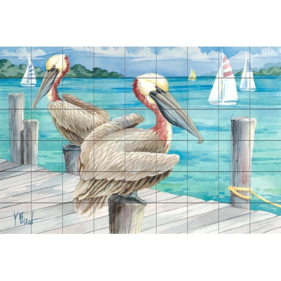 Tile Mural Kitchen Backsplash - Pelican Sails - by Paul Brent