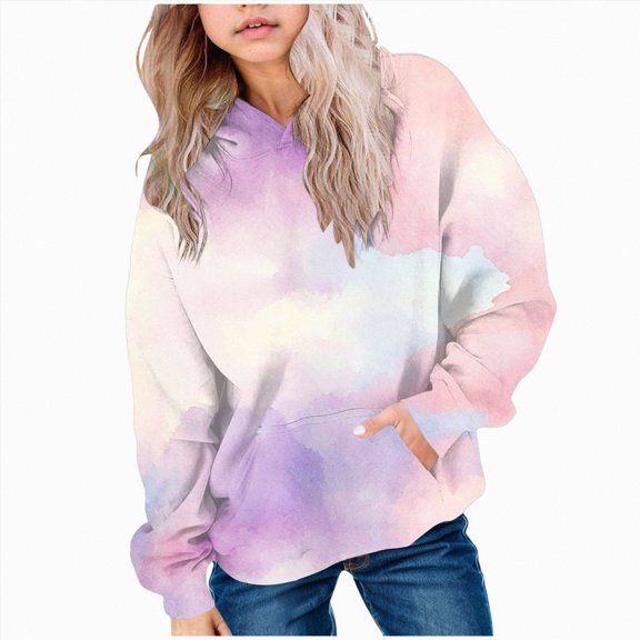 Nwiuh Girls Tie Dye Sweatshirts Loose Casual Hoodies Long Sleeve Pullover Hooded Tops with Pockets (Purple, 11-12 Years)