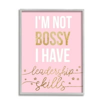 Stupell Industries Not Bossy Leadership Skills Inspirational Phrase Fun Stars Inspirational Painting Gray Framed Art Print Wall Art, 11 x 14