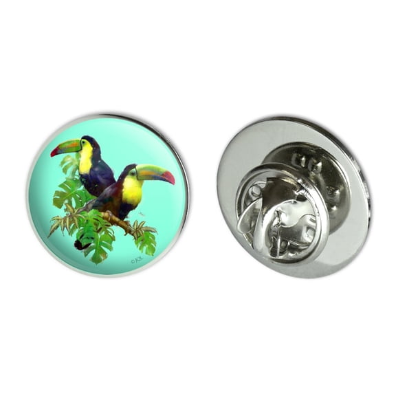 Toucan Tropics Tropical Rainforest Watercolor Metal 0.75" Lapel Hat Pin Tie Tack Pinback