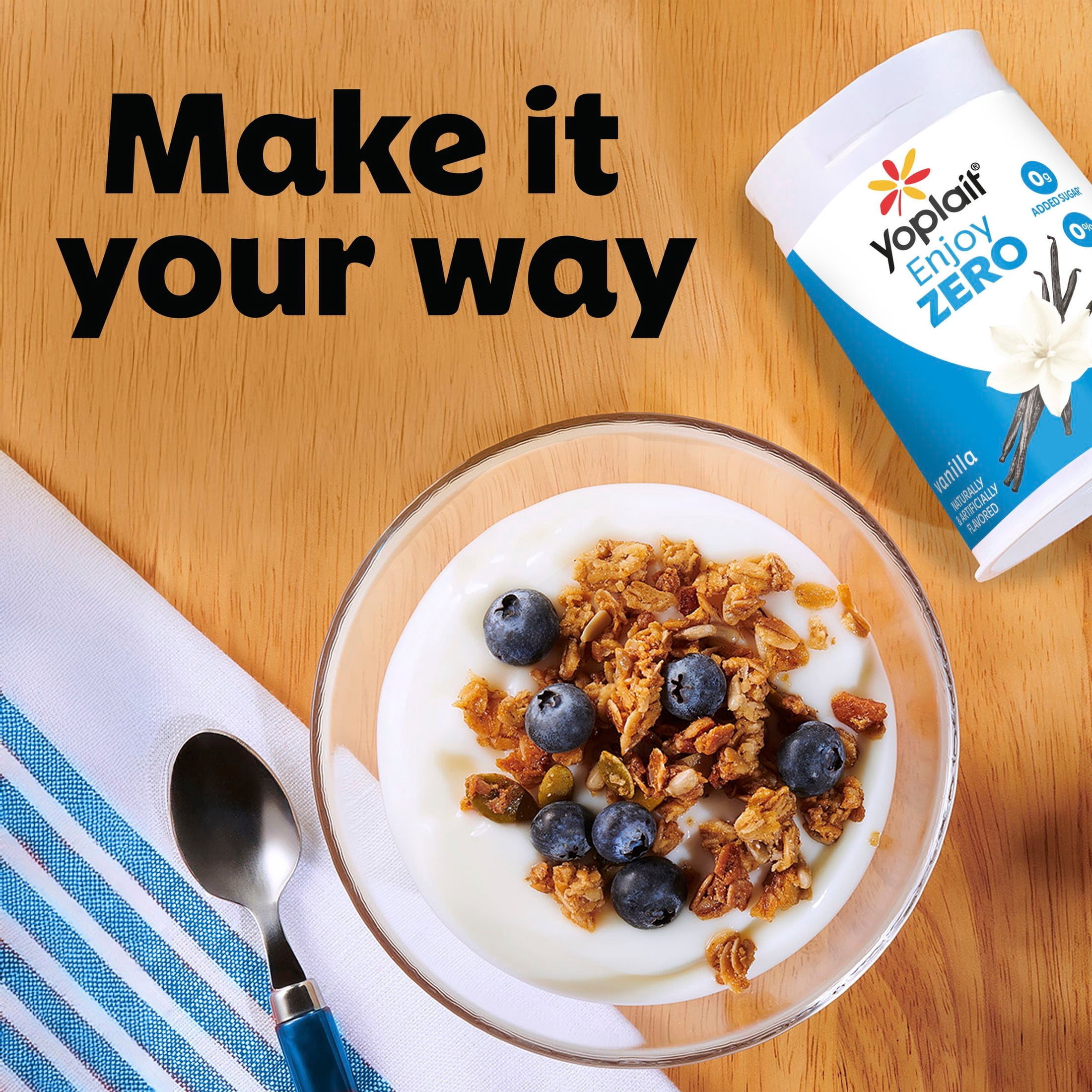 Yoplait Enjoy ZERO Vanilla Fat Free Yogurt Cup, 0g Added Sugar, Protein Snack, 6 oz