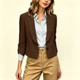thumbnail image 6 of ClodeEU Women's Lapel Single Button 3/4 Sleeve Cropped Blazer,Lightweight Casual Work Jacket Coffee,Women's Plus XXXL, 6 of 8