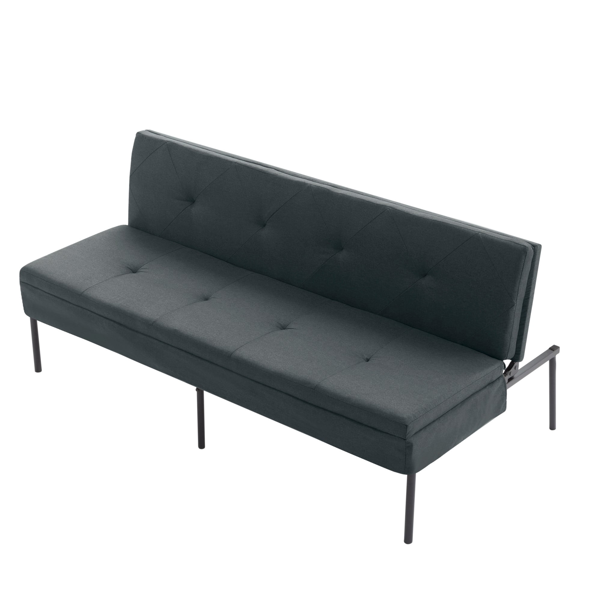 DEALTOPS 63" Convertible Futon Sofa Bed, Modern Polyester Loveseat with 5-Level Reclining Backrest, Gray