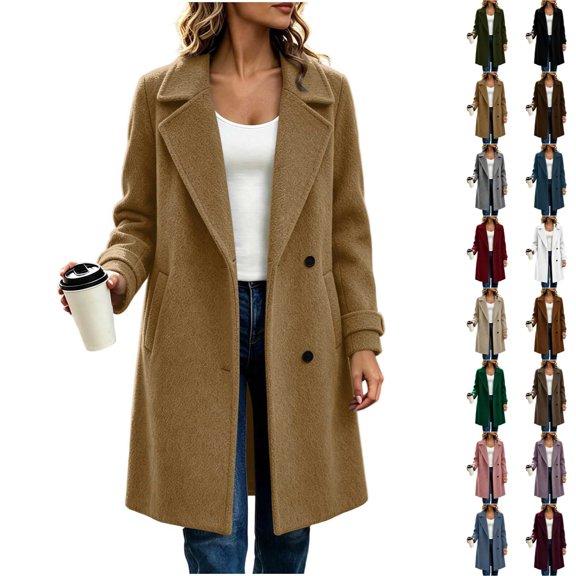 cocolona Womens Winter Trench Coat Notch Lapel Long Sleeve Classic Overcoat Solid Color Elegant Long Jacket