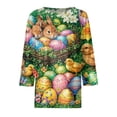 thumbnail image 6 of Dresfit Easter Shirts Women Holiday Strech Crewneck 3/4 Sleeve Tunic Blouse 2026 Rabbit Egg Graphic Print Tops Plus Size Loose Fit Tees Dark Green 2XL, 6 of 6
