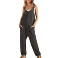 thumbnail image 2 of Rigardu jumpsuits for women Womens Ribbed Knit Jumpsuit Sweater Romper Sleeveless Pajamas Loungewear Long Pants Romper with Pockets one piece jumpsuits for women women jumpsuit Dark Grey + 3XL, 2 of 7
