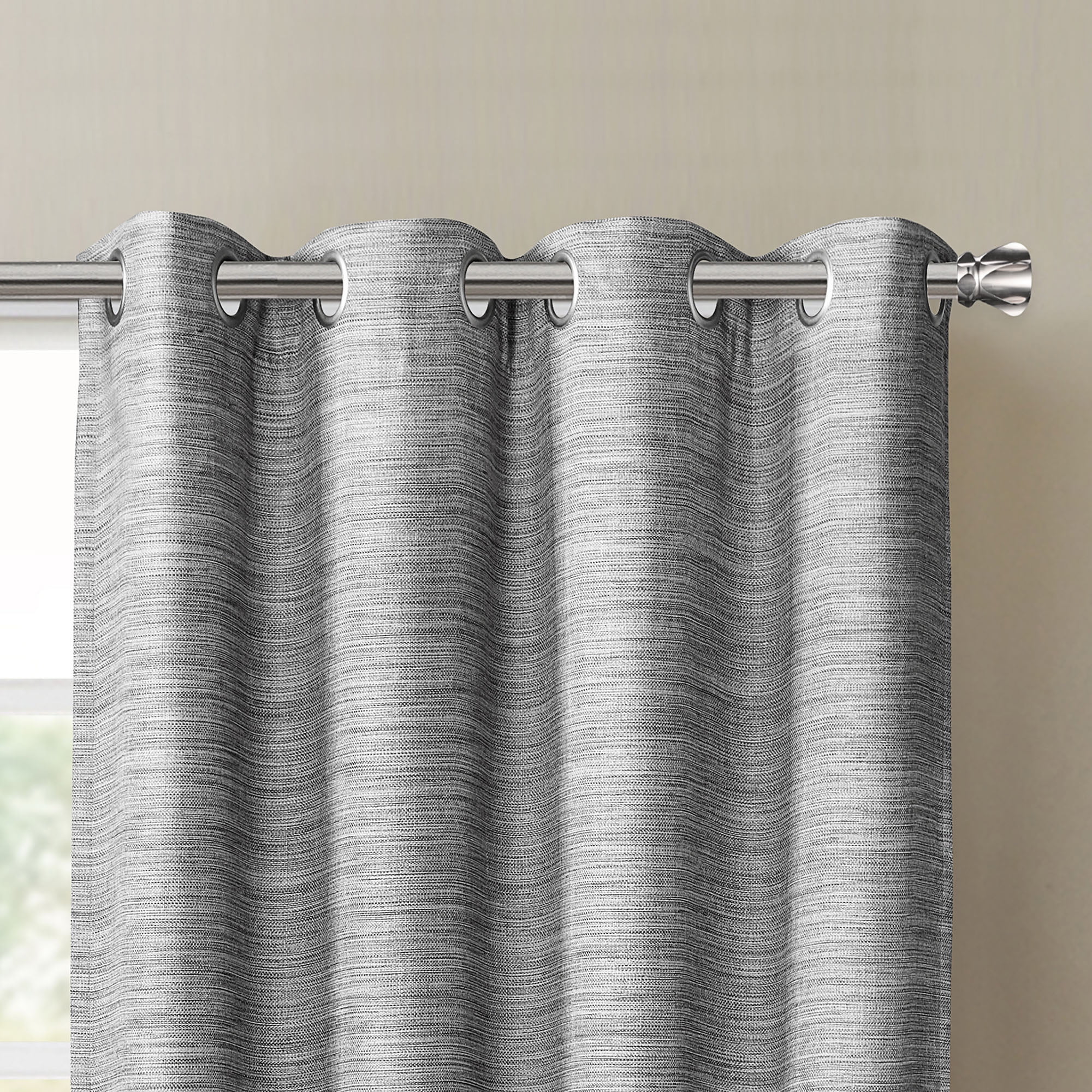 SUN+BLK Plimpton Textured Blackout Curtain Panel Pair with Grommets, Gray, 52"x84"