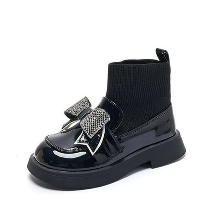 

Girls Shoes 2023 Autumn New Black Casual Shoes Girls Leather Boots Children Sock Boots