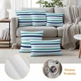 thumbnail image 6 of Blue Teal Striped Outdoor Waterproof Pillow Covers, Farmhouse Stripes Simple Art Decorative Square Throw Pillowcase Sofa Cushion Sham for Patio/Couch/Chair, 18"x18" 2 Pack, 6 of 8