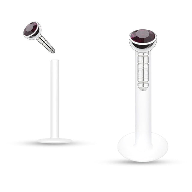 Push-in Clear Acrylic Labret Studs 16g With Press Fit Gem