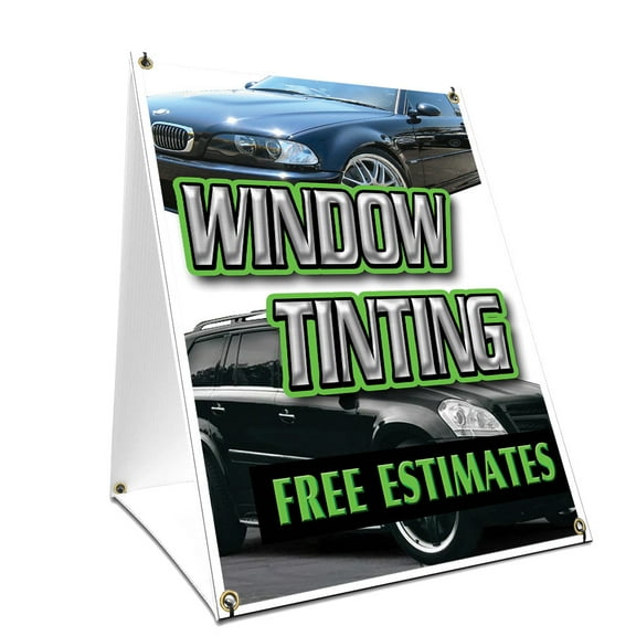 A-frame Sidewalk Window Tinting Free Estimates Sign With Graphics On Each Side | 24" X 36" Print Size