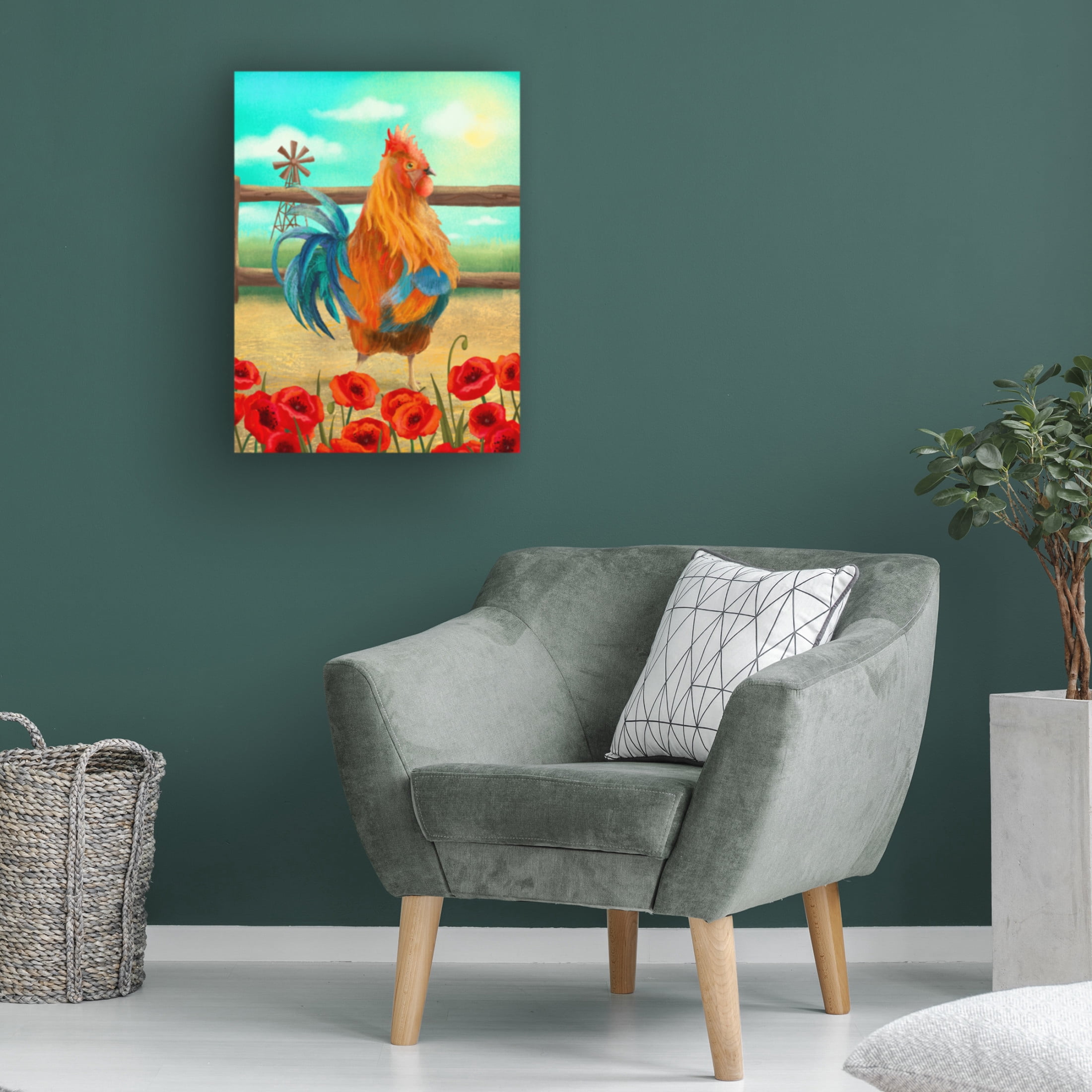 Canvas Wall Art - Christine Rotolo 'Rooster with Poppies' Wall Art for Living Room, Bedroom, or Office Décor by Trademark Fine Art - 24 x 32 Inches