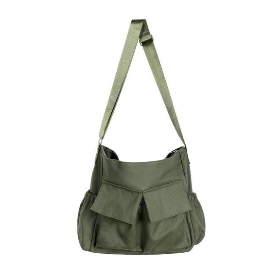 Canvas Messenger Bag Crossbody Shoulder Bag for Men Women Vintage Tote Laptop Bag Large Hobo Bag with Multiple Pockets, Army Green