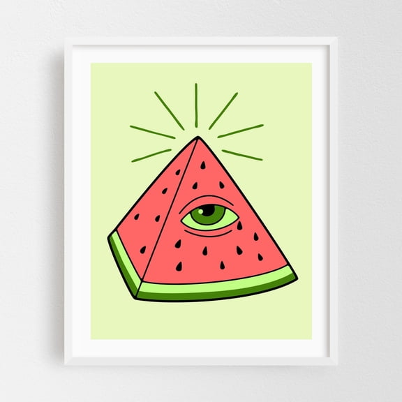 watermelon - Illustration Surrealism Pop Art Fruit Humor Modern Art Psychedelic White Framed Wall Art Print 11 x 14 inches