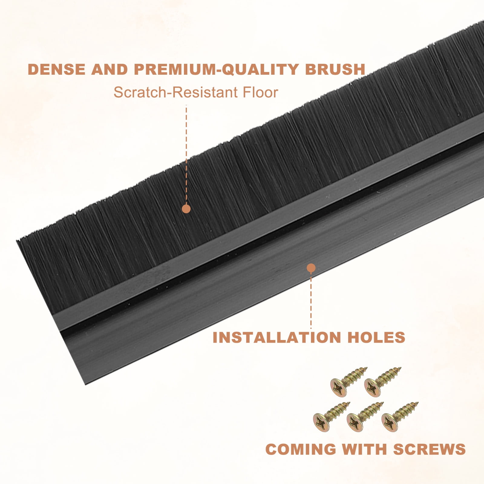 Uxcell Door Brush Sweeps, H-shape Aluminum Alloy Holder Door Sweep for Bottom of Door Seal Garage Black 5.91" x 39.37"