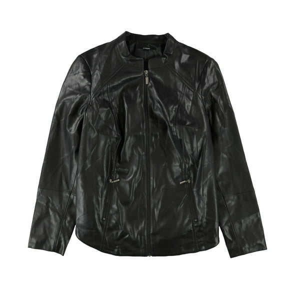 Alfani Womens Shirttail Faux-Leather Jacket, Black, Plus Size, 0X