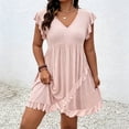 thumbnail image 2 of LIaqionyy Women's Plus Size Dress Hollow out V Neck Ruffle Sleeve Dresses A Line Flowy Summer Vacation Sundress, 2 of 6