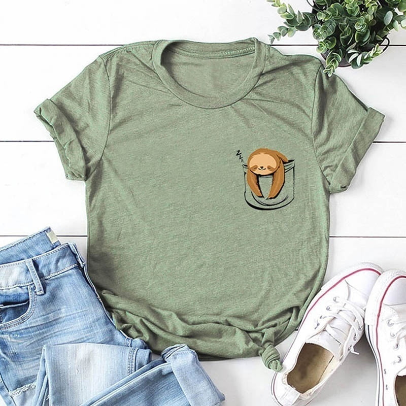 Women O-neck Shirt Funny Cute Sloth Print T-shirt | Walmart Canada