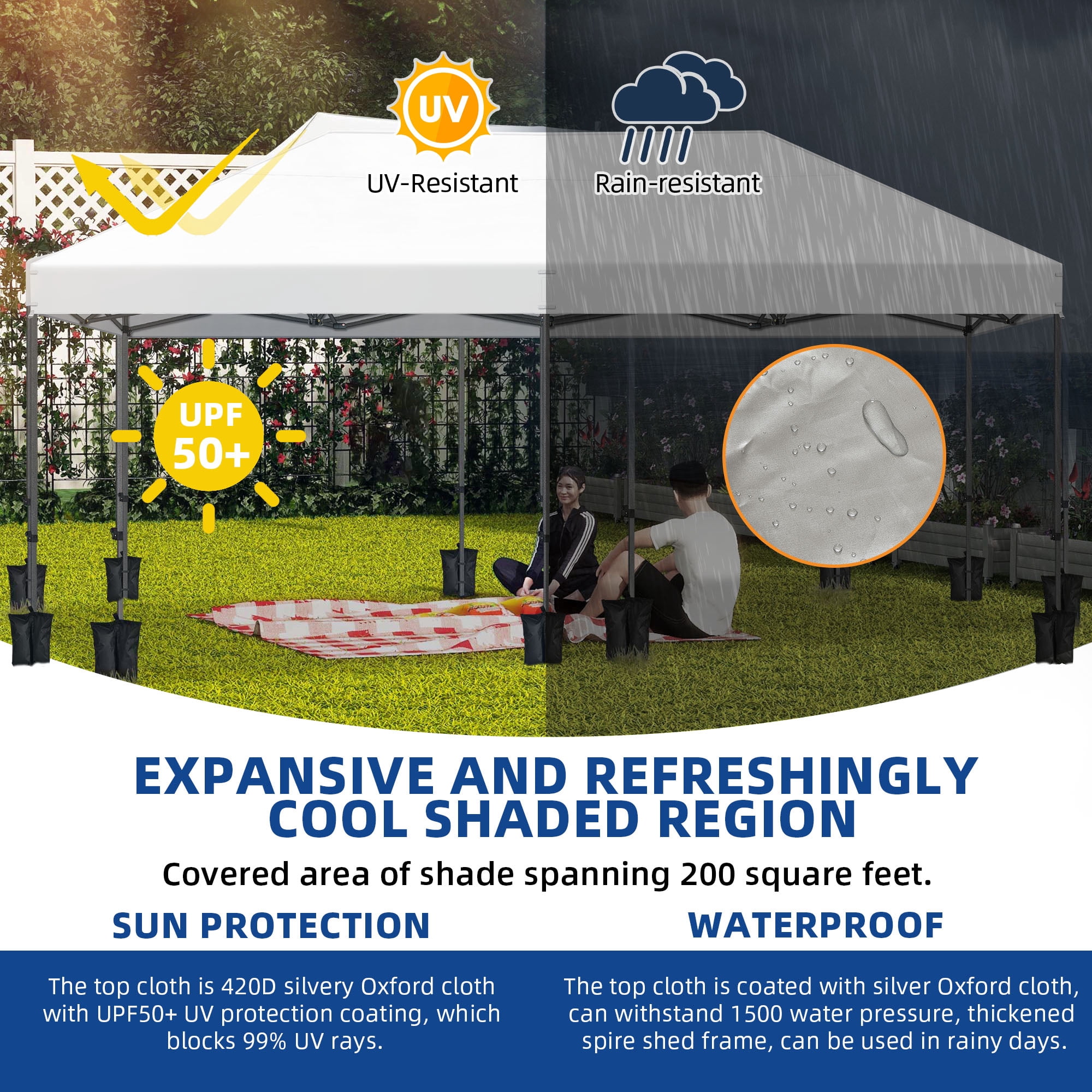 Uforic 10x20ft Heavy Duty Outdoor Pop Up Canopy Tent for Parties, Wedding - White