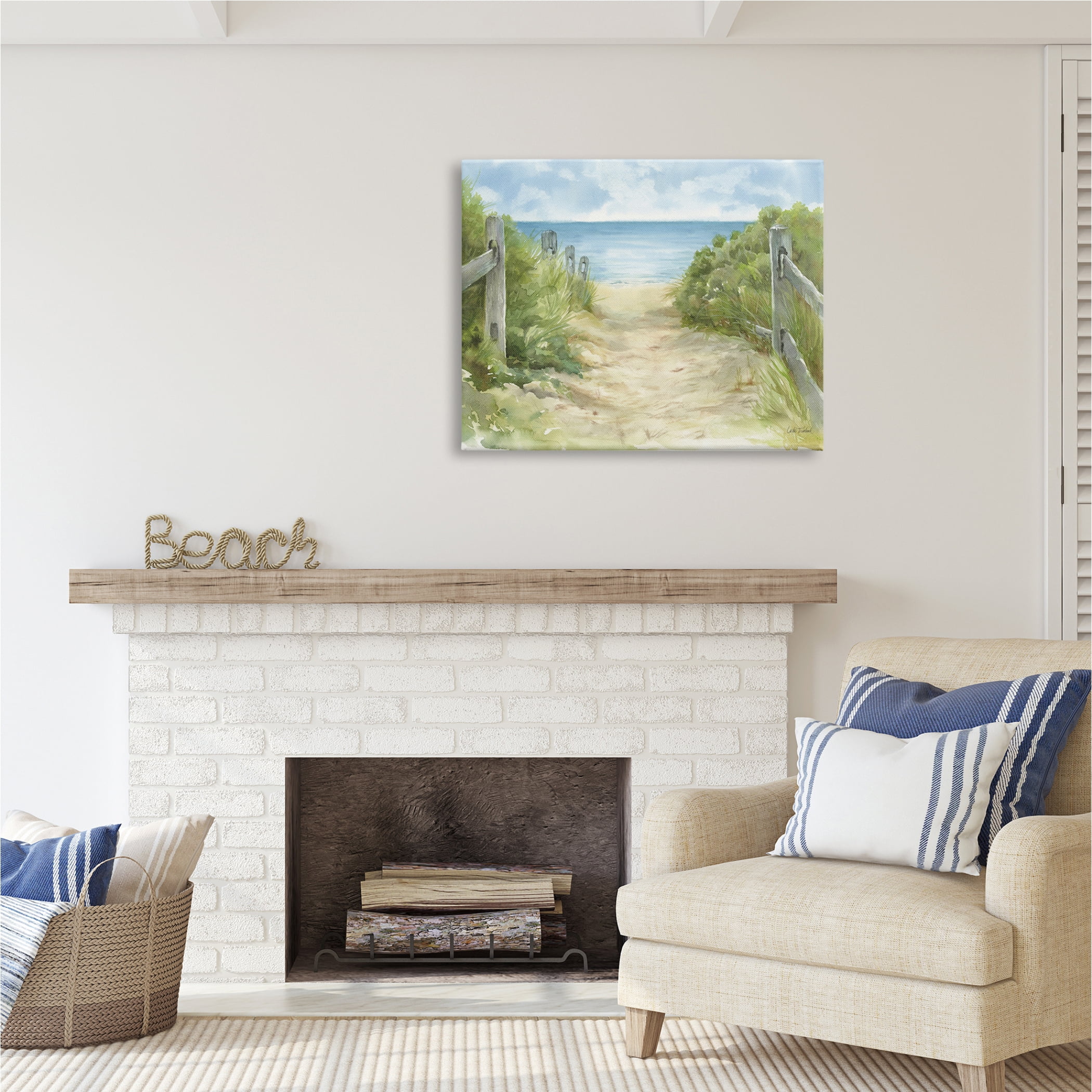 Stupell Industries Beach Path Painting Nature Painting Gallery Wrapped Canvas Print Wall Art, 40 x 30