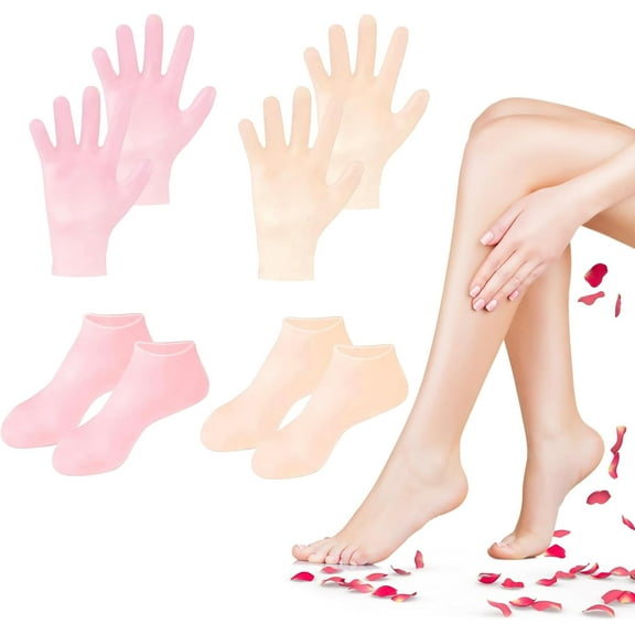 4 Pairs Silicone Socks Gloves Set for Dry Cracked Feet and Hands, Silicone Foot Socks for Women, Moisturizing Feet