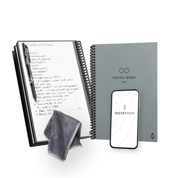 Rocketbook Core Reusable Smart Notebook, Executive 6" x 8.8", Gray, Lined Pages, Cloud Connected Erasable Spiral Notebook