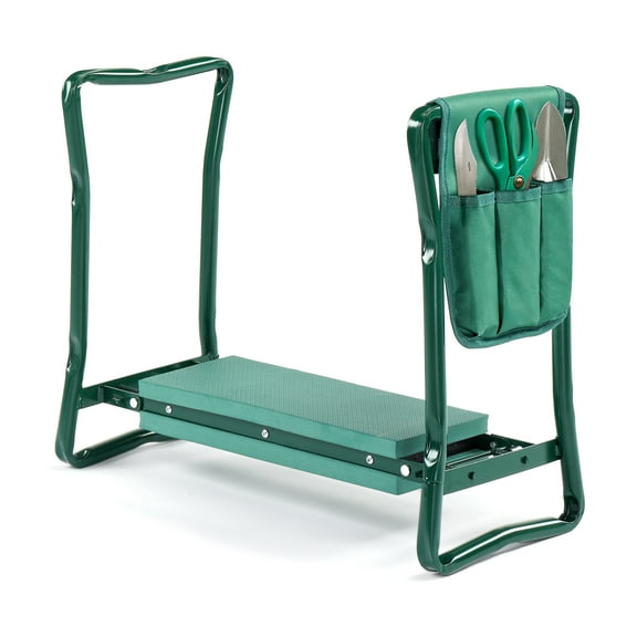 Ktaxon 24in Foldable Garden Kneeler Seat, 2-in-1 Stool with Tool Pouch & Thick Pad, 165lbs Capacity, Portable for Outdoor, Green