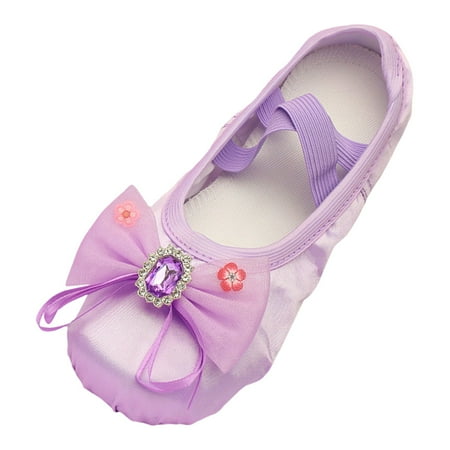 

Siilsaa Ballet Shoes for Girls Diamond Lace Bow Practice Slippers Soft Flat Sole Yoga Gymnastics Shoes for Toddler/Little Kid/Big Kid Purple 12.5