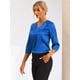 thumbnail image 2 of Blusa de satén Allegra K para mujer Camisas informales sólidas cuello En V manga 3/4 Azul Real M, 2 of 6