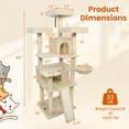 thumbnail image 3 of Costway 65" Tall Multi-level Cat Tree with 3 Upholstered Top Perch 2 Cat Condos Cat Basket Beige, 3 of 10