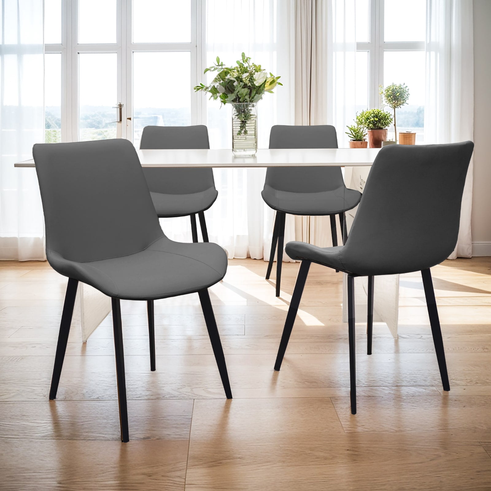 MAYEERTY Grey PU Leather Dining Chairs with Metal Legs, Modern Upholstered Set of 2 for Kitchen, Restaurant, Living Room ,Dining room, Meeting Room