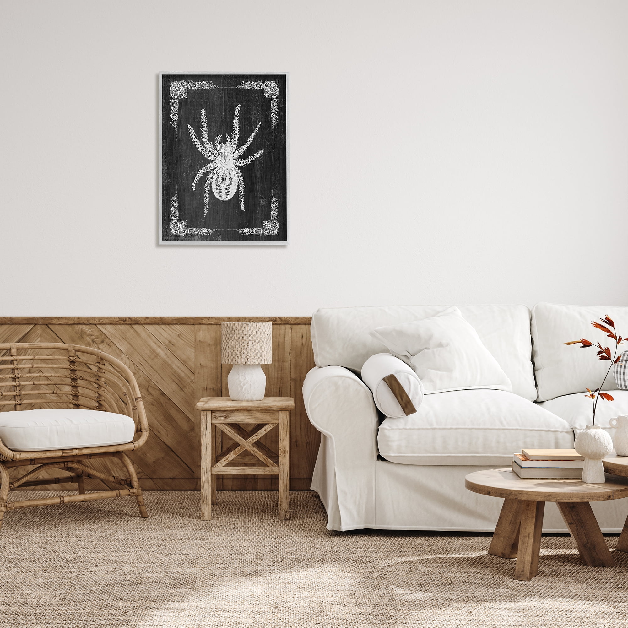 Stupell Industries Black & White Spider Holiday Painting Gray Framed Art Print Wall Art, 24 x 30