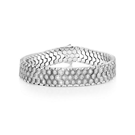 Beaux Bijoux Men's Stainless Steel Honey Comb Design Bracelet - Simulated Diamond CZ Bracelet - Fine Jewelry for Him